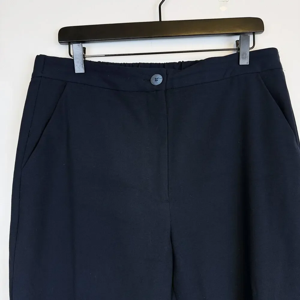 Zara Womens Linen Blend Carrot Fit Cropped Trouser Pants High Rise Navy Blue - L